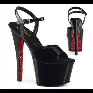 Pleaser Black & Red Bottom Rhinestone Stiletto Heels
